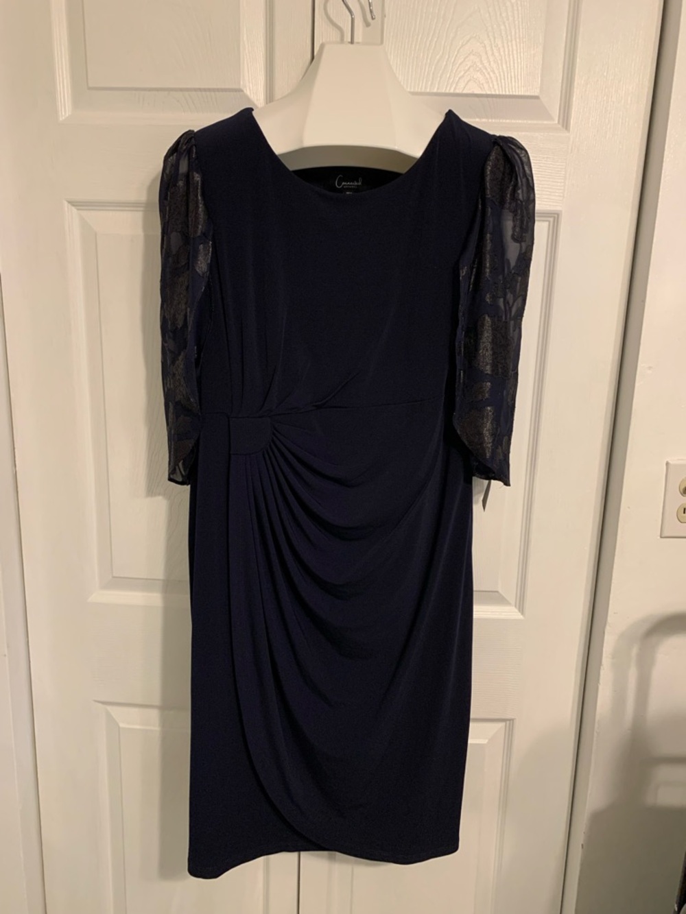 Connected Apparel blue 3/4 chiffon patterned sleeves plus size Dress  18W NWT